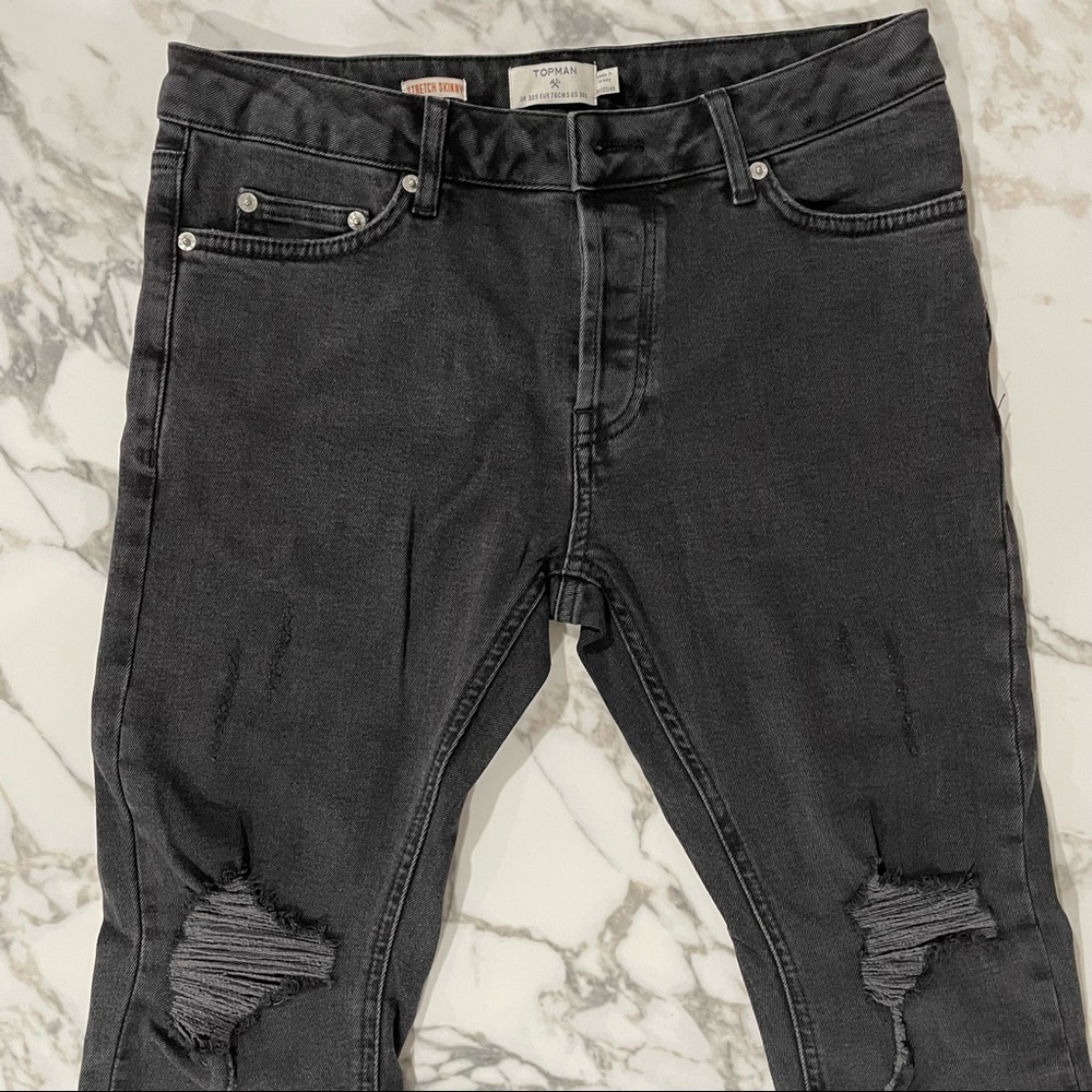 TOPMAN mens distressed stretch jeans (black wash)
